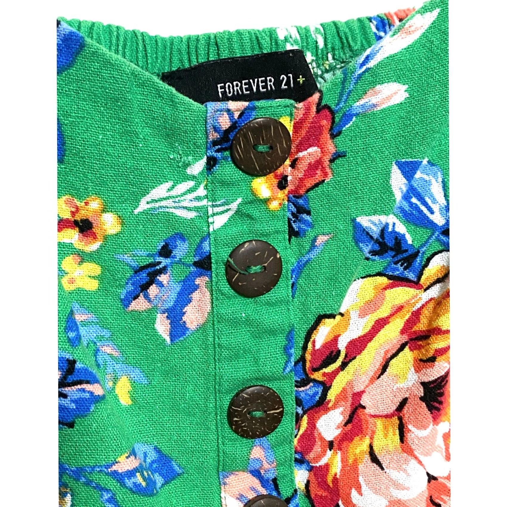 Forever 21 Forever 21+ Green Floral Sundress Adjustable Straps Smocked Womens Plus 0X Dress Short Mini Green Ladies 0X Plus Womens Size XL / US 12-14 / IT 48-50 - 2 Thumbnail