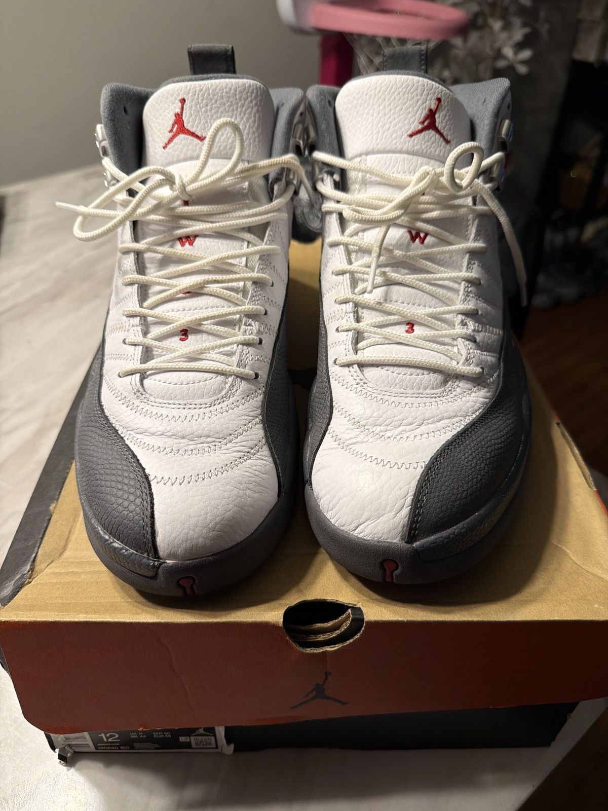 Jordan Brand Jordan 12 Retro White Dark Grey Size US 12 / EU 45 - 3 Thumbnail