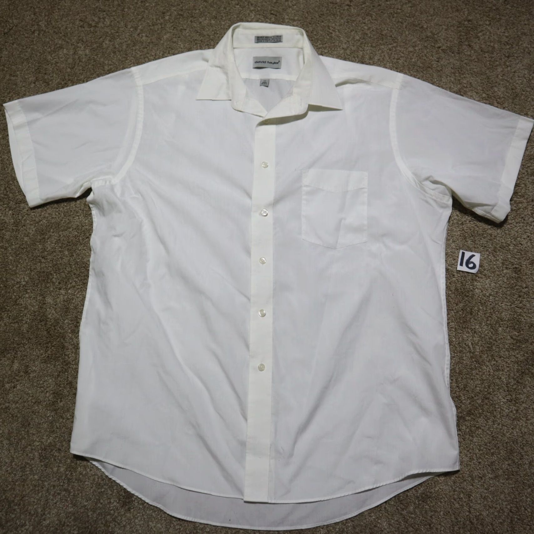 Vintage David Taylor Collection Solid White Dress Shirt Adult Size 17 Long Sleeve Button-Down Classic Mens Size 46R - 2 Thumbnail