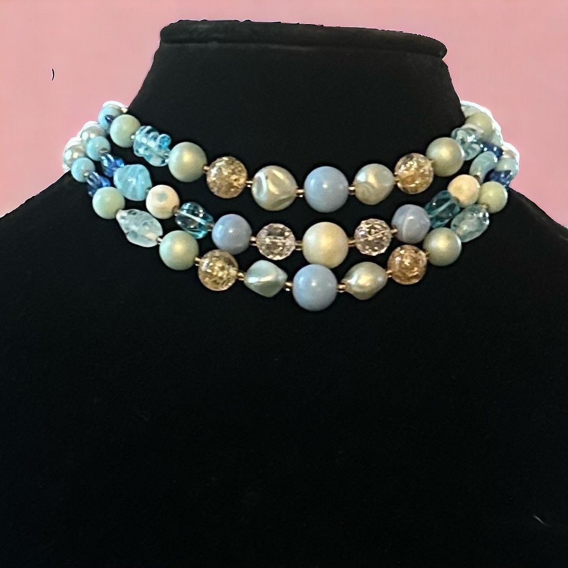 Vintage Vintage Japan layered multi strand blue bead choker necklace Size ONE SIZE - 1 Thumbnail