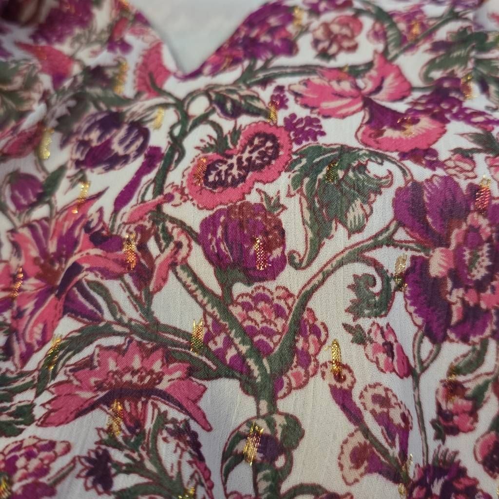Express Express Women's Size Large Pink Floral Print V-neck Peasant Size L / US 10 / IT 46 - 4 Thumbnail