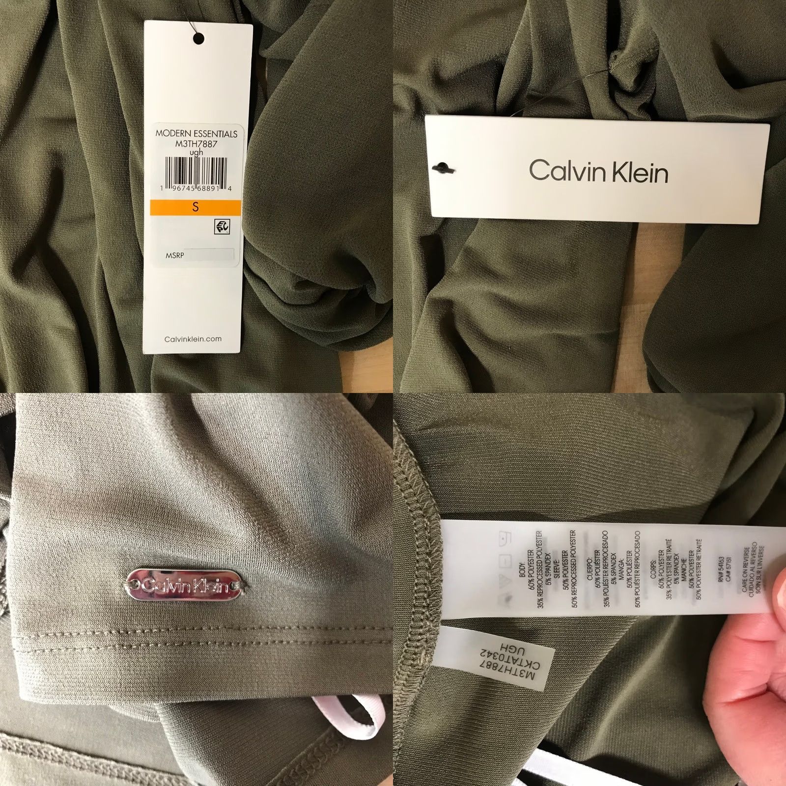 Calvin Klein VINTAGE: Calvin Klein Women Small Olive Green 3/4 Sleeve Boat Neck Top Modern Essentials Size S / US 4 / IT 40 - 8 Thumbnail