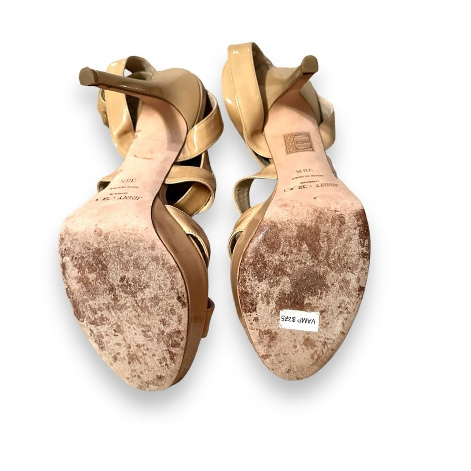 Jimmy Choo Jimmy Choo Beige Patent Leather Vamp Sandals Stiletto Heels Size US 8.5 / IT 38.5 - 11 Thumbnail