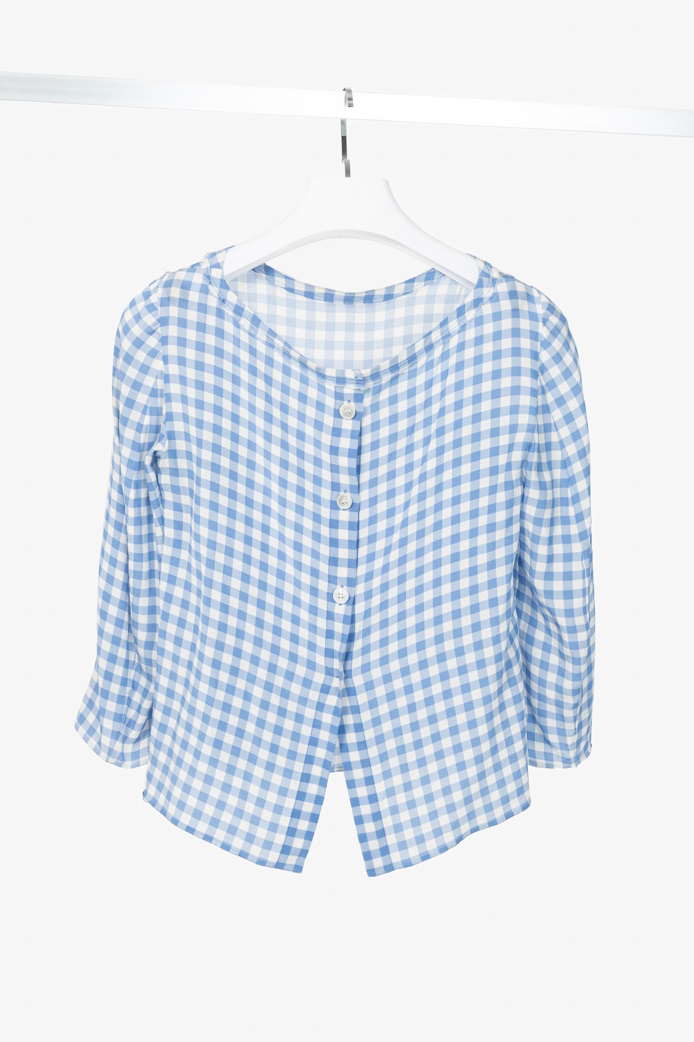 Prada Prada AW13 Blue Gingham Silk Crepe Blouse Size S / US 4 / IT 40 - 2 Thumbnail
