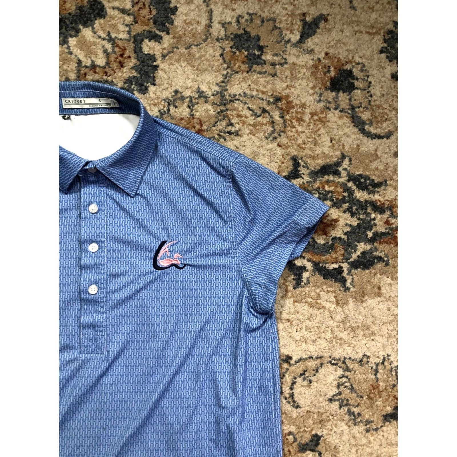 Vintage Criquet Polo Shirt Mens S Blue Geometric All Over Print Performance Golf Tee Shirt Size US S / EU 44-46 / 1 - 4 Thumbnail