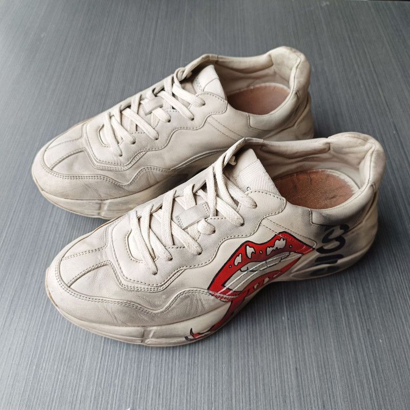 Gucci Gucci Rhyton Leather Low-top Sneakers with Lips Print 0079 Size US 8 / EU 41 - 1 Thumbnail