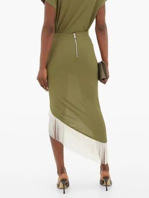 Balmain o1y0625 Midi Skirt in Military Green/White Size 28" / US 6 / IT 42 - 6 Thumbnail