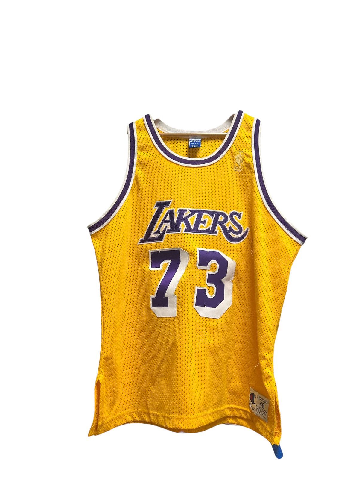 image of Vintage Lakers Rodman 1999 Autograph Authentic Champion in Yellow, Men's (Size Large)