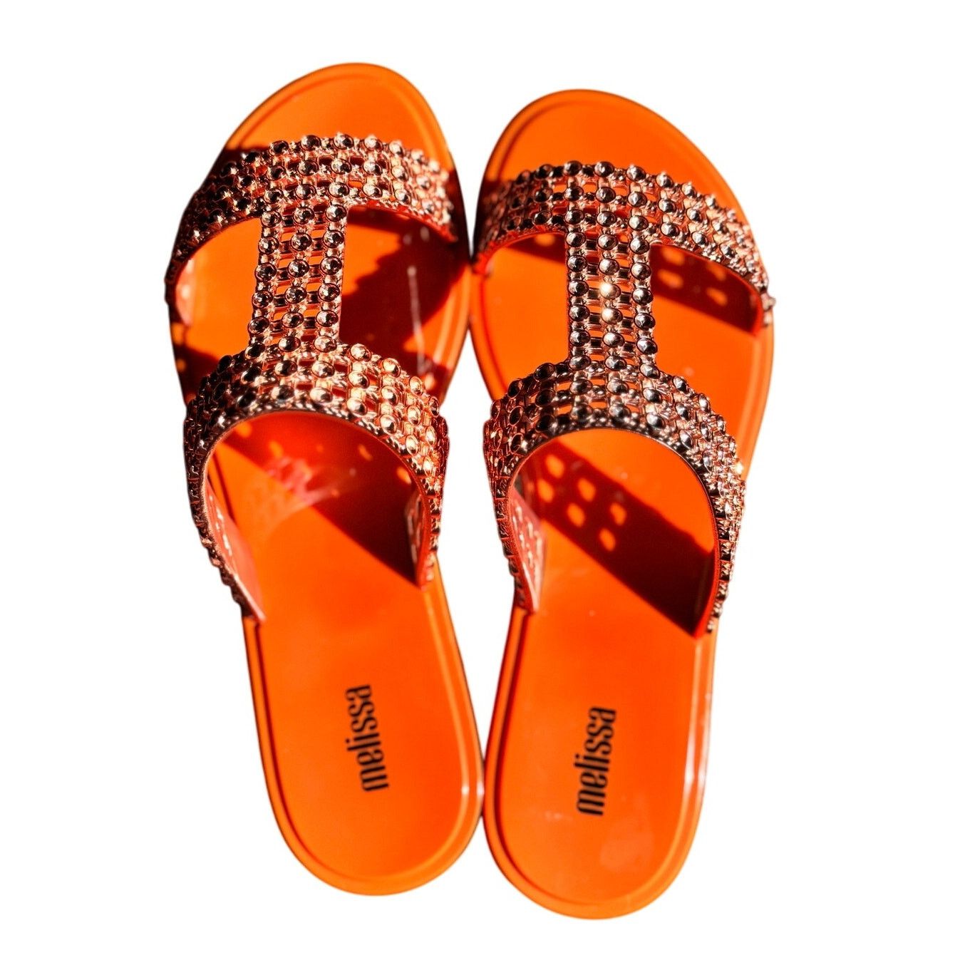 Melissa Melissa Slide Sandals with Crystals | Size 6 | Bright Orange Size US 6 / IT 36 - 2 Thumbnail