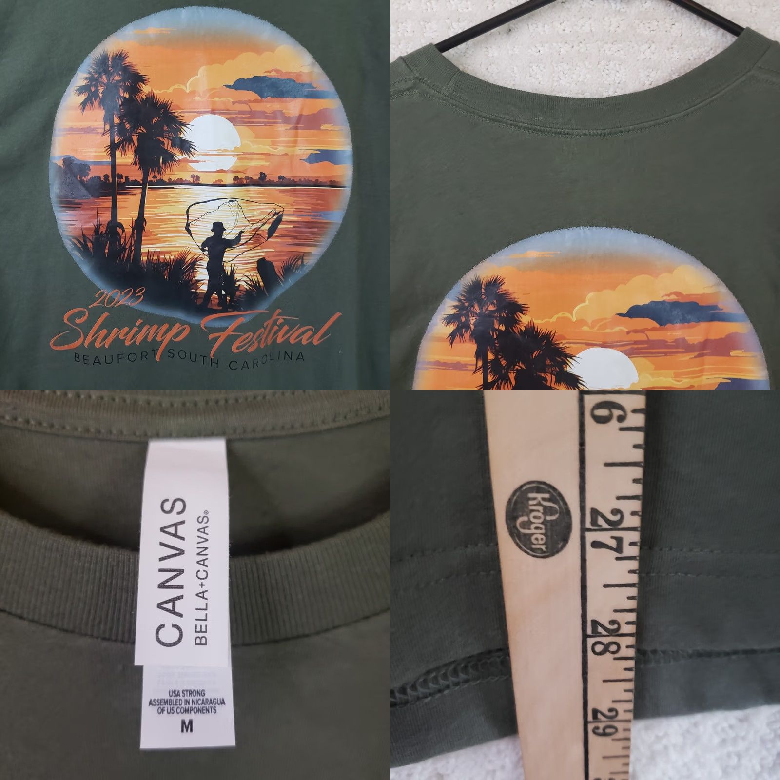 Shrimps Canvas T-Shirt Men M Green Short Sleeve Shrimp Graphics Beaufort Shrimp Festival New! Size US M / EU 48-50 / 2 - 8 Thumbnail