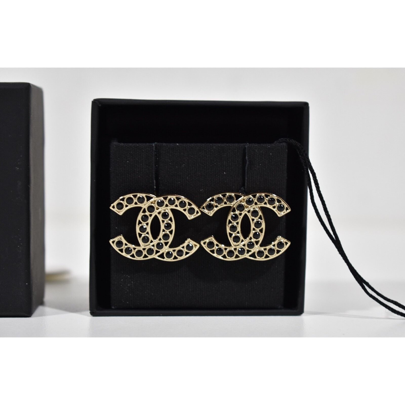 Chanel Chanel Gold Black Interlocking Drop Statement Stud Earrings Size ONE SIZE - 6 Thumbnail