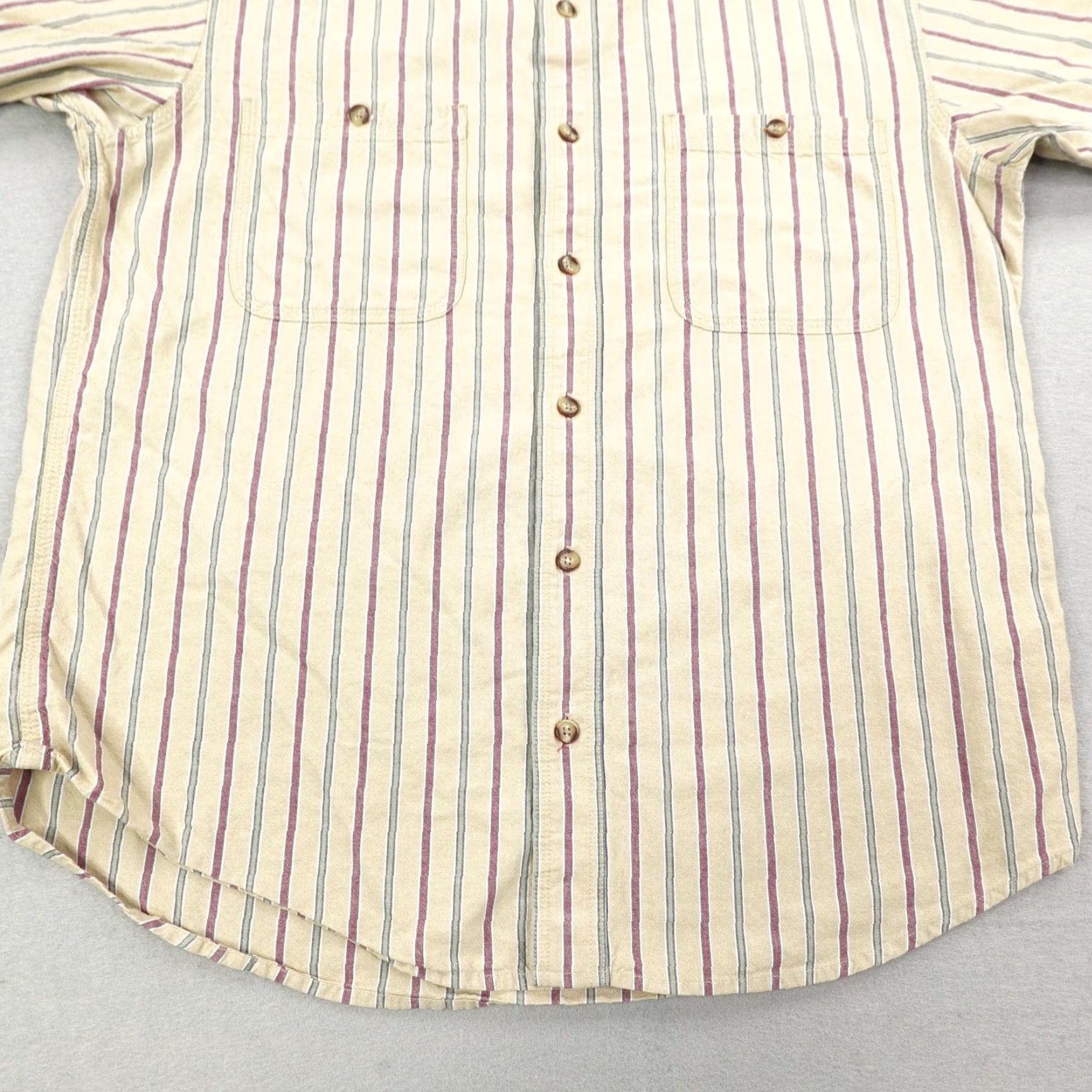 Vintage Cabelas Shirt Mens Medium Beige Striped Button Up Chambray Short Sleeve Outdoors Size US M / EU 48-50 / 2 - 3 Thumbnail