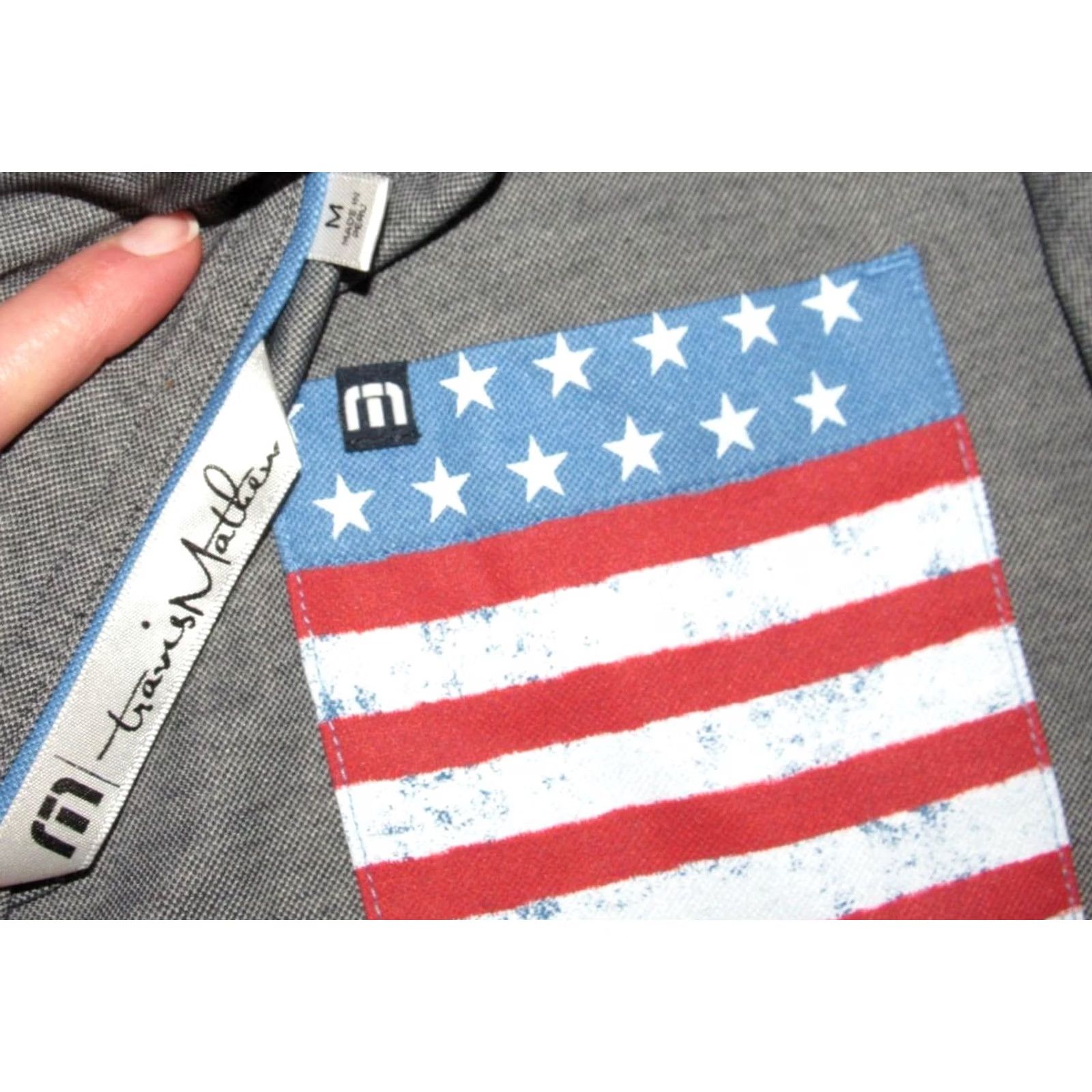 TravisMathew Travis Mathew Short Sleeve USA Flag Pocket Polo Shirt M Medium Gray Mens Polo Size US M / EU 48-50 / 2 - 4 Thumbnail