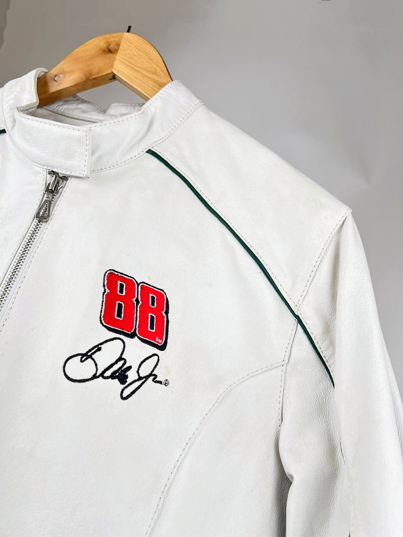 NASCAR RARE Nascar White Leather Jacket Streetwear racing Jacket Size US M / EU 48-50 / 2 - 2 Thumbnail