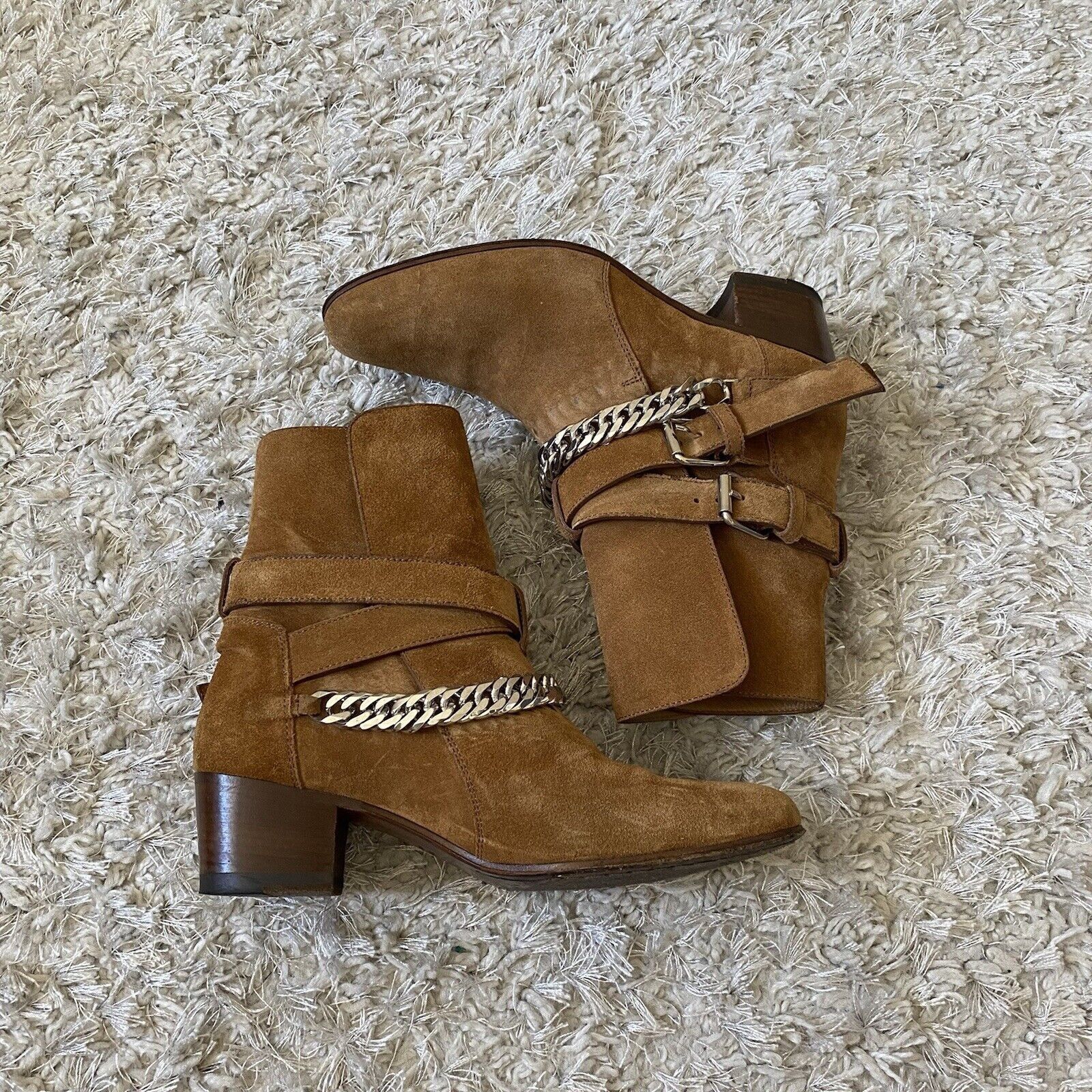 Amiri AMIRI Womens Shoes Tan Brown Suede Buckle Ankle Boots Chain Size US 6 / IT 36 - 9 Thumbnail