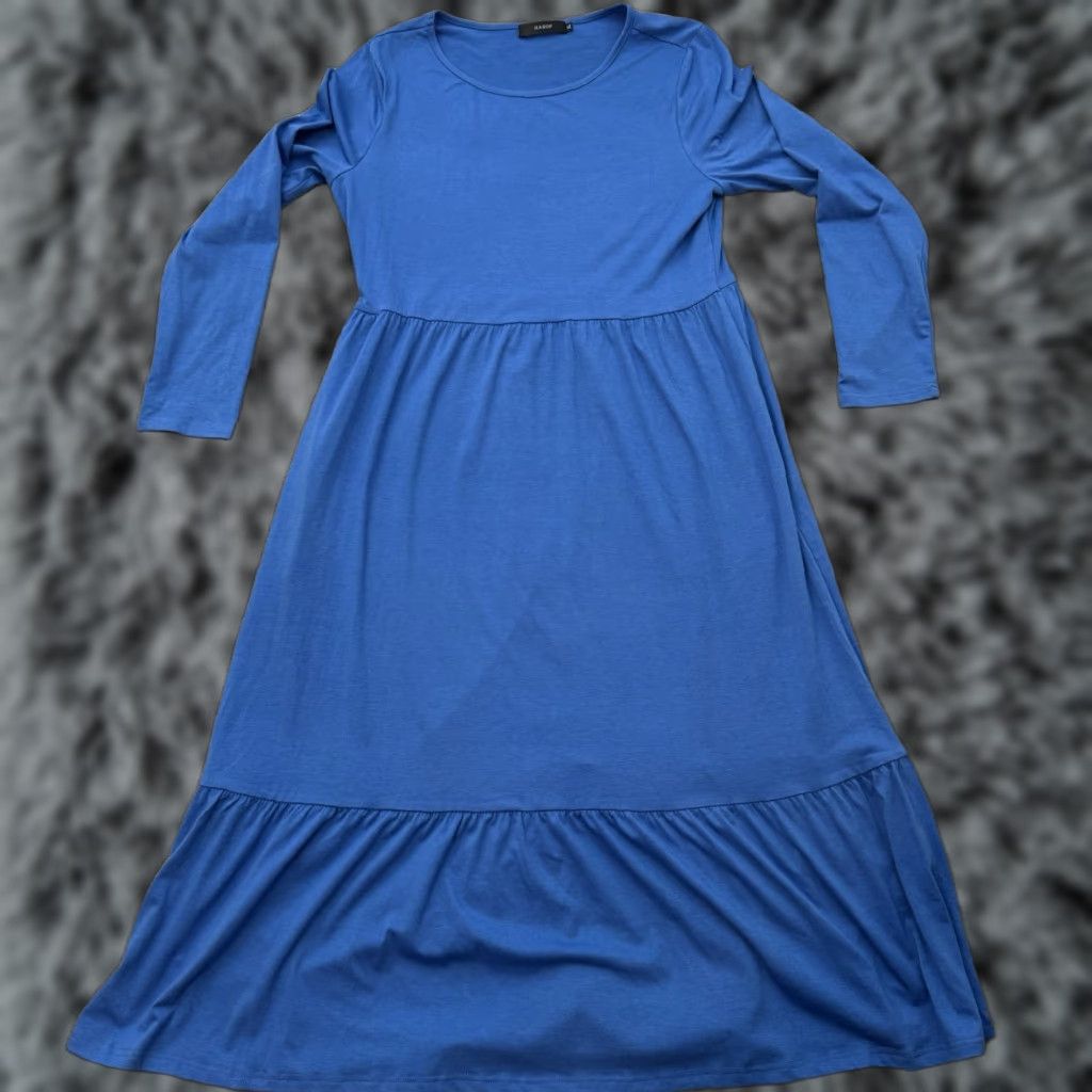 Vintage Haeof Minimalist Maxi Dress XL Empire Waist Flowy Casual Long Sleeve Blue Polyester Rayon Spandex Women Regular Fit & Flare Size XL / US 12-14 / IT 48-50 - 1 Thumbnail