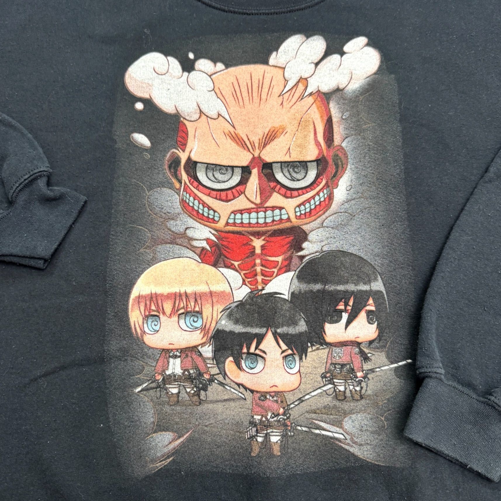 Vintage Attack On Titan Graphic Pullover Sweatshirt Mens Large Black Eren Mikasa Anime Shirt Size US L / EU 52-54 / 3 - 3 Thumbnail