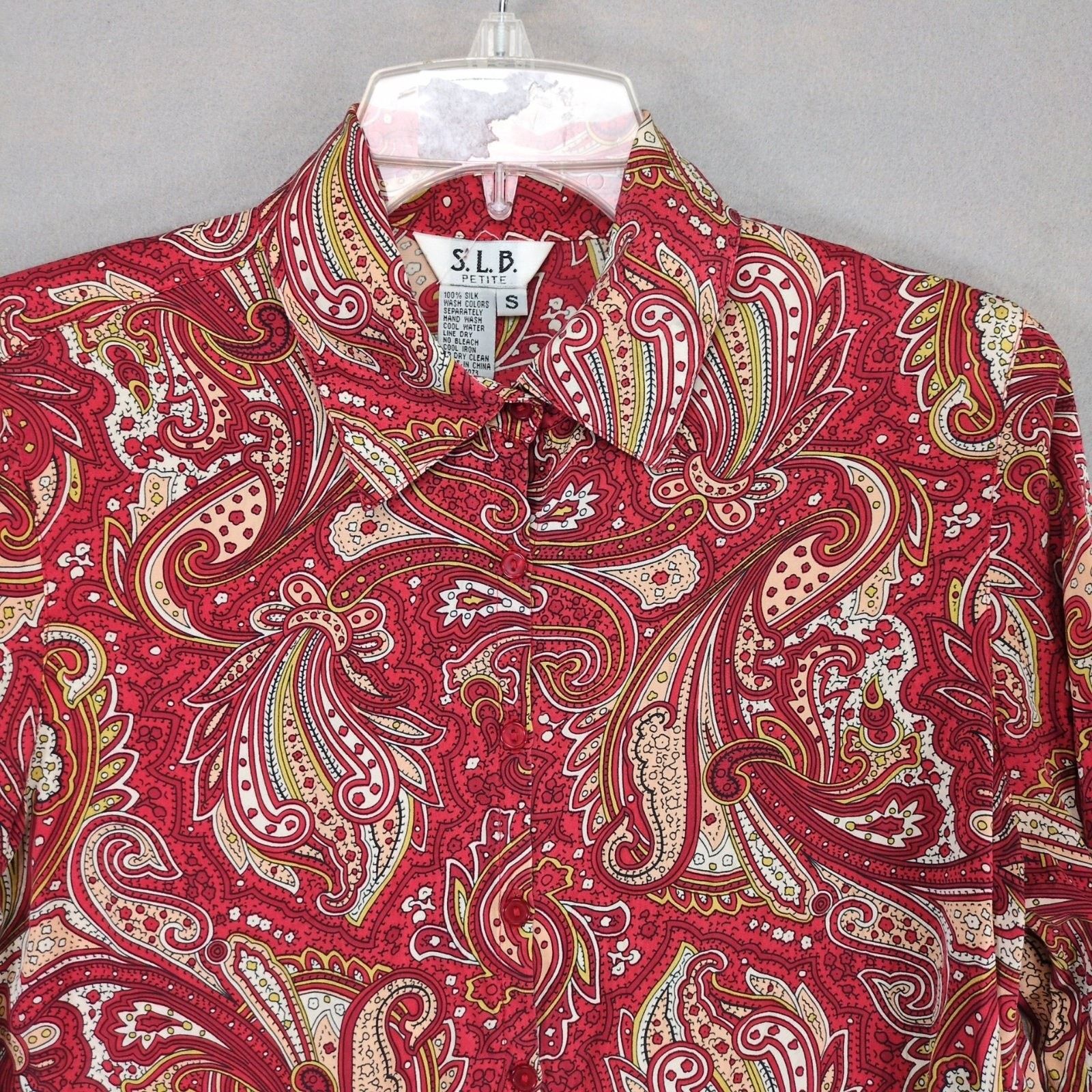 Vintage SLB Women's S Petite 100% Silk Red Paisley Button Up Blouse Size S / US 4 / IT 40 - 6 Thumbnail