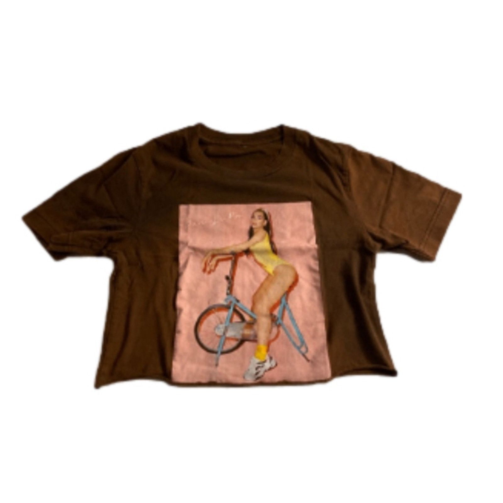 Other Y2K Brown Graphic Tee Girl on Bike Cropped Fit Unbranded S/M Size M / US 6-8 / IT 42-44 - 2 Thumbnail
