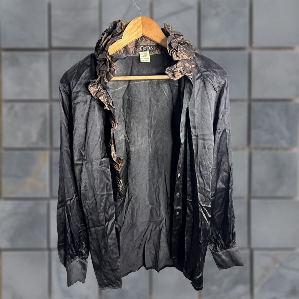 Escada VINTAGE Escada Shirt Womens 36 Black Silk Ruffle Collar Button Up 80s Blouse Size XS / US 0-2 / IT 36-38 - 1 Thumbnail