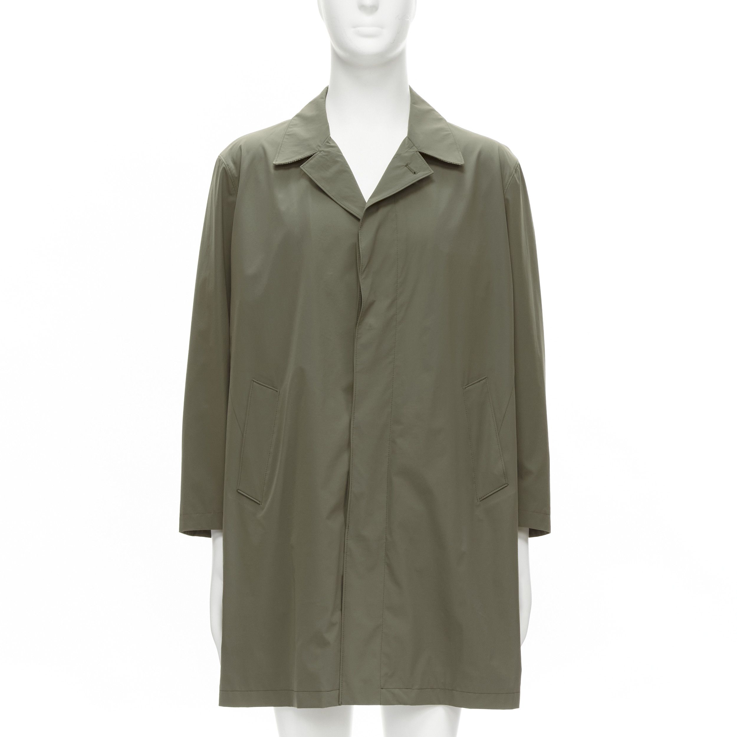 LORO PIANA green classic minimal invisible buttons longline jacket coat XL