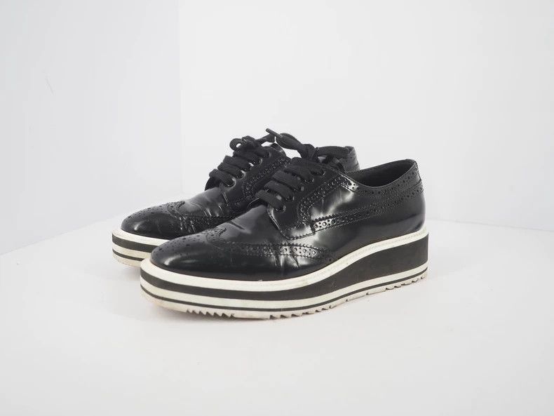 Prada PRADA Black carved sponge cake leather shoes Size US 6.5 / IT 36.5 - 1 Thumbnail