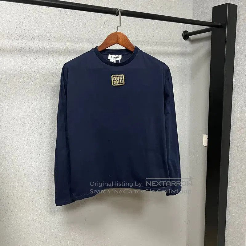 Miu Miu Miu Miu Navy Cotton Long Sleeve T-Shirt . Size M / US 6-8 / IT 42-44 - 1 Thumbnail