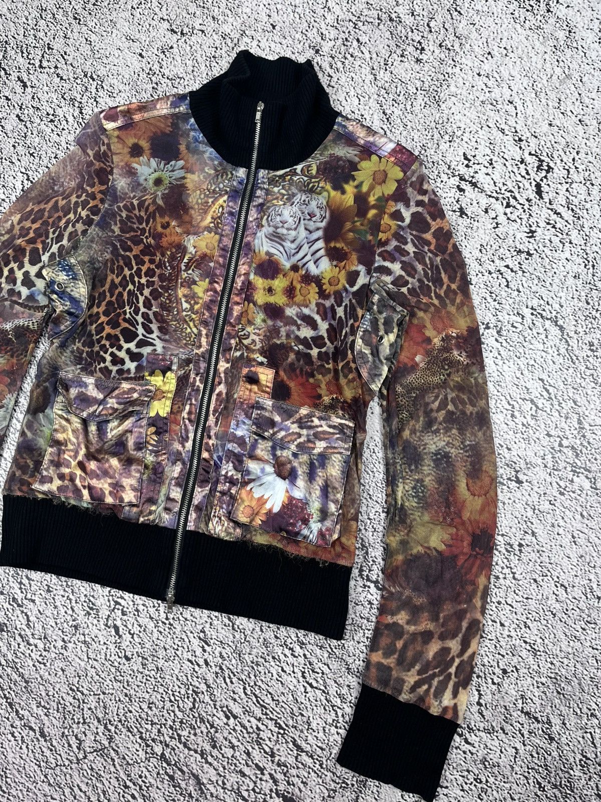 Japanese Brand Vintage Mesh Printed Animal Zip Jacket Floral Cavalli Style Size M / US 6-8 / IT 42-44 - 3 Thumbnail