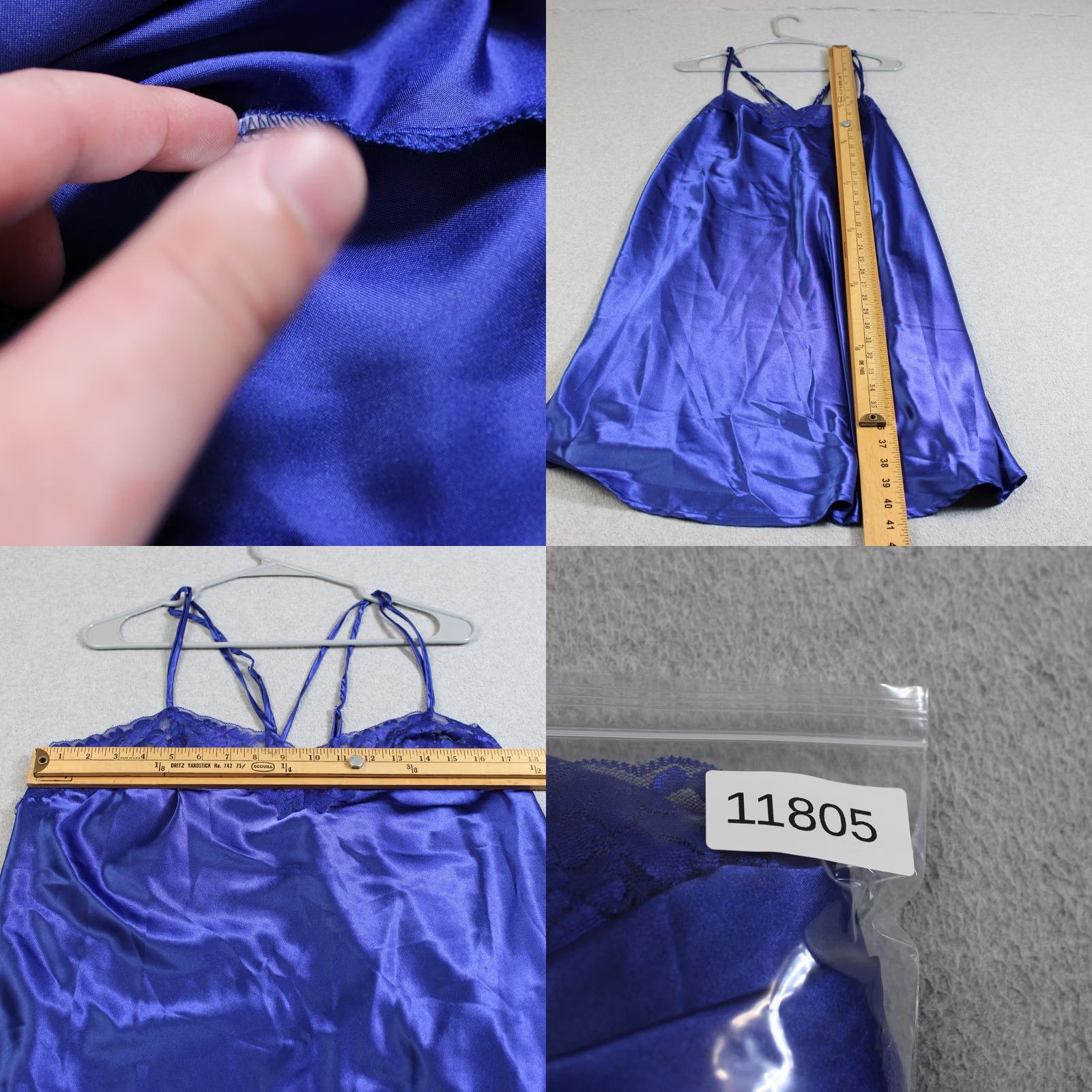 Vintage Amoureuse Blue Satin Kimono Robe & Nightgown Set 1X Women Belt 2 Piece Lingerie Sleepwear Size ONE SIZE - 9 Thumbnail