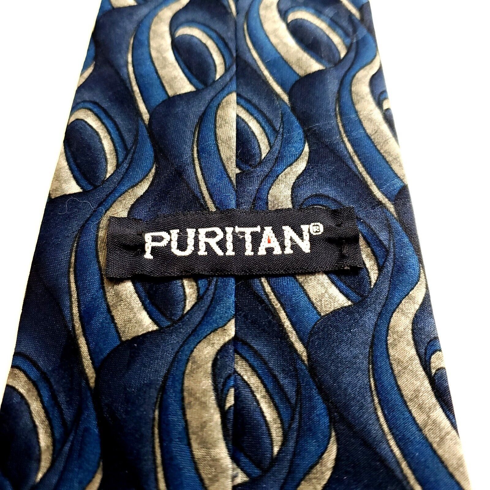 Puritan Puritan Polyester Tie Blue Abstract Tan Tie Size ONE SIZE - 3 Thumbnail