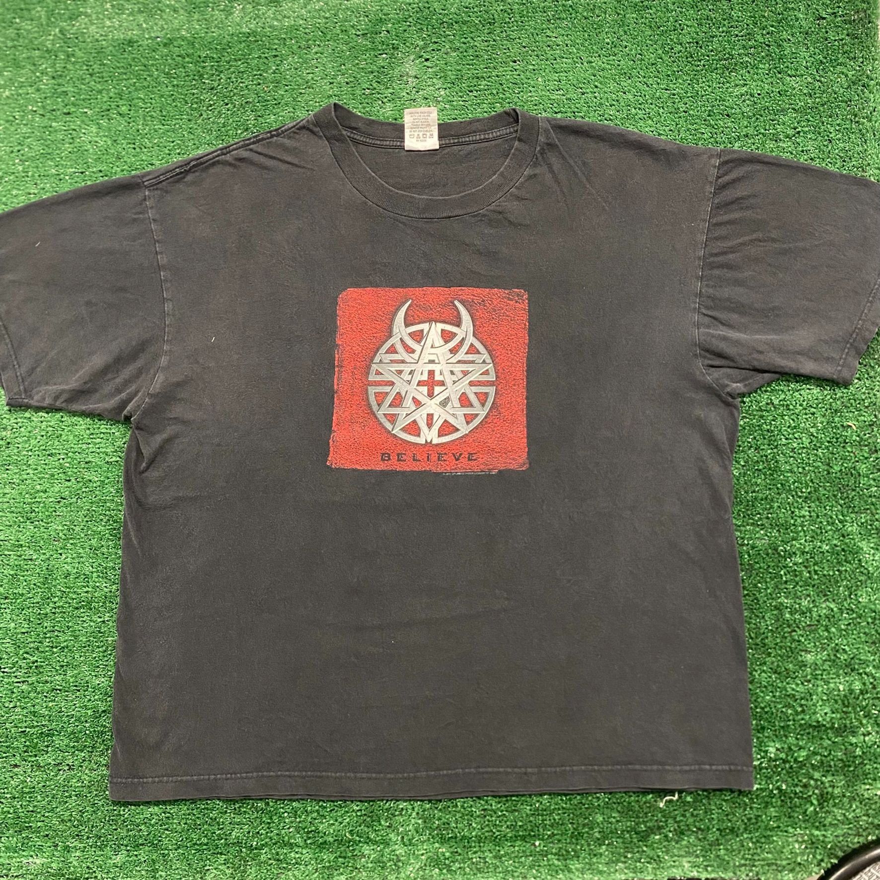 Vintage Y2K Disturbed Pentagram Tour Metal Rock Band Tee