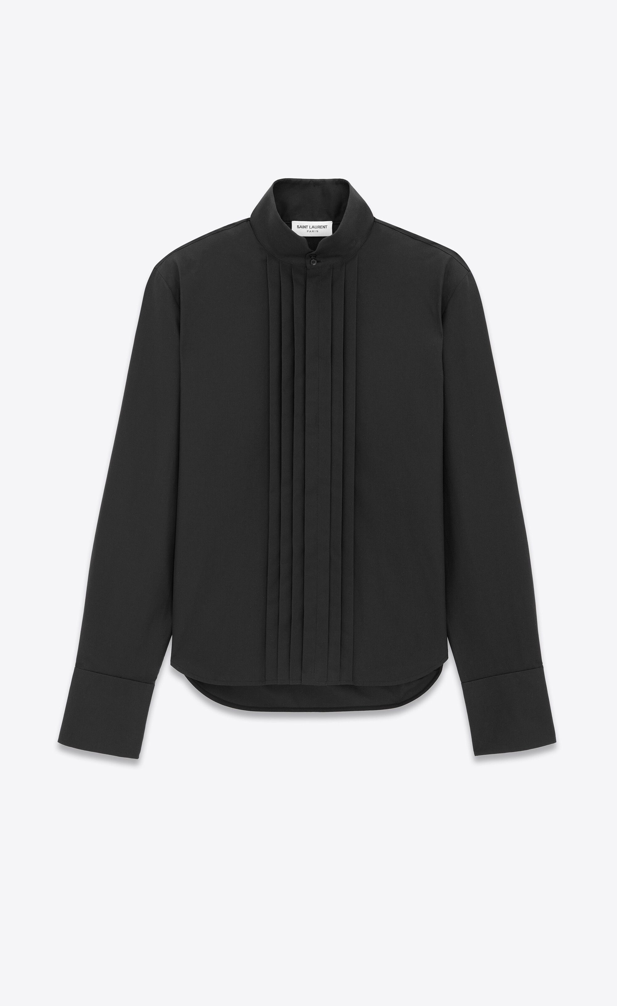 Saint Laurent Paris o1s1wg111224 Pleated Shirt in Poplin in Black Size US S / EU 44-46 / 1 - 1 Thumbnail