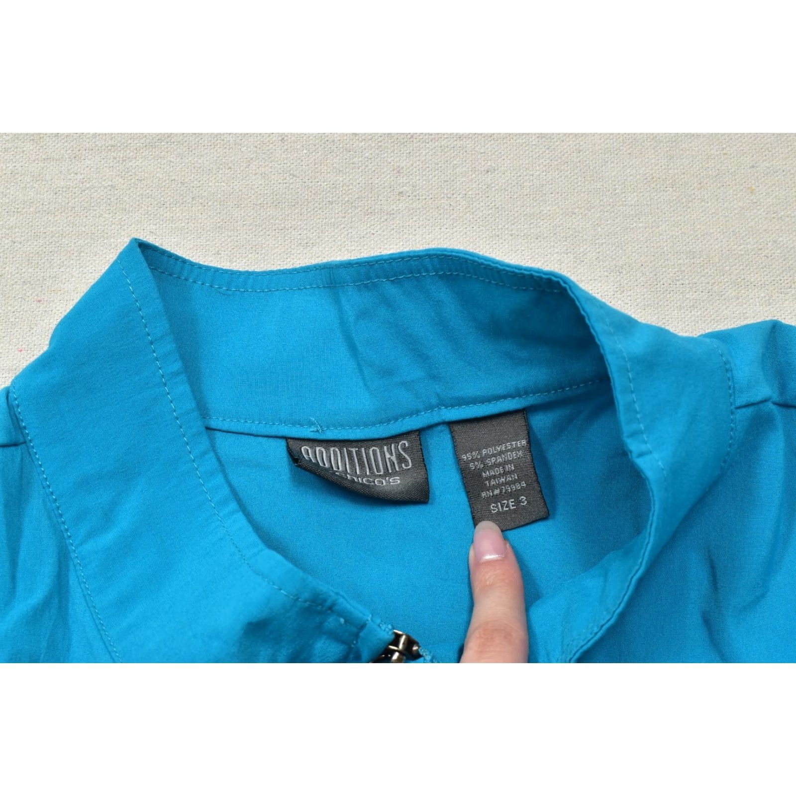 Vintage Chico's Additions Women's Jacket Teal Blue Full Zip Mock Neck Lightweight Polyester Regular Size 3 Size XS / US 0-2 / IT 36-38 - 6 Thumbnail