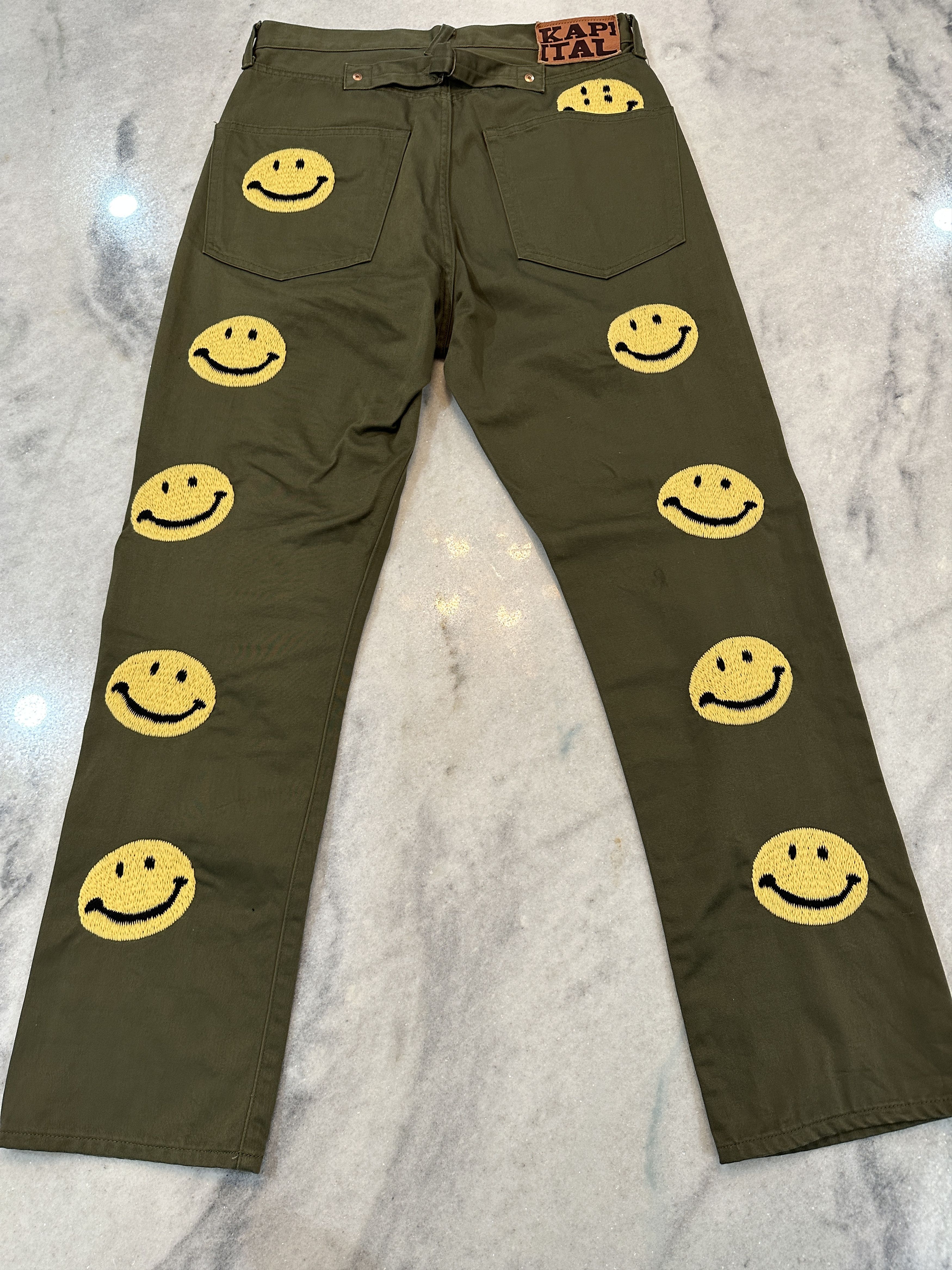 Kapital Kountry Olive Green Smiley Face Pants | Grailed