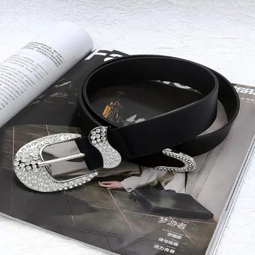 Other Black Rhinestone Buckle Belt Size ONE SIZE - 4 Thumbnail