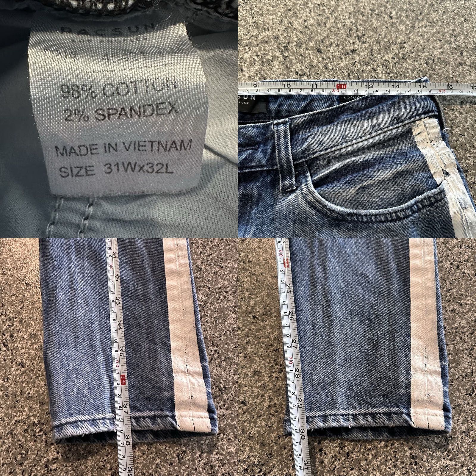 Pacsun Pacsun Stacked Skinny Jeans Side Stripe Stretch Men's 31 x 32 Distressed Denim Blue 98% Cotton 2% Spandex Slim Stretch Jeans Mens XS? Size US 31 - 8 Thumbnail