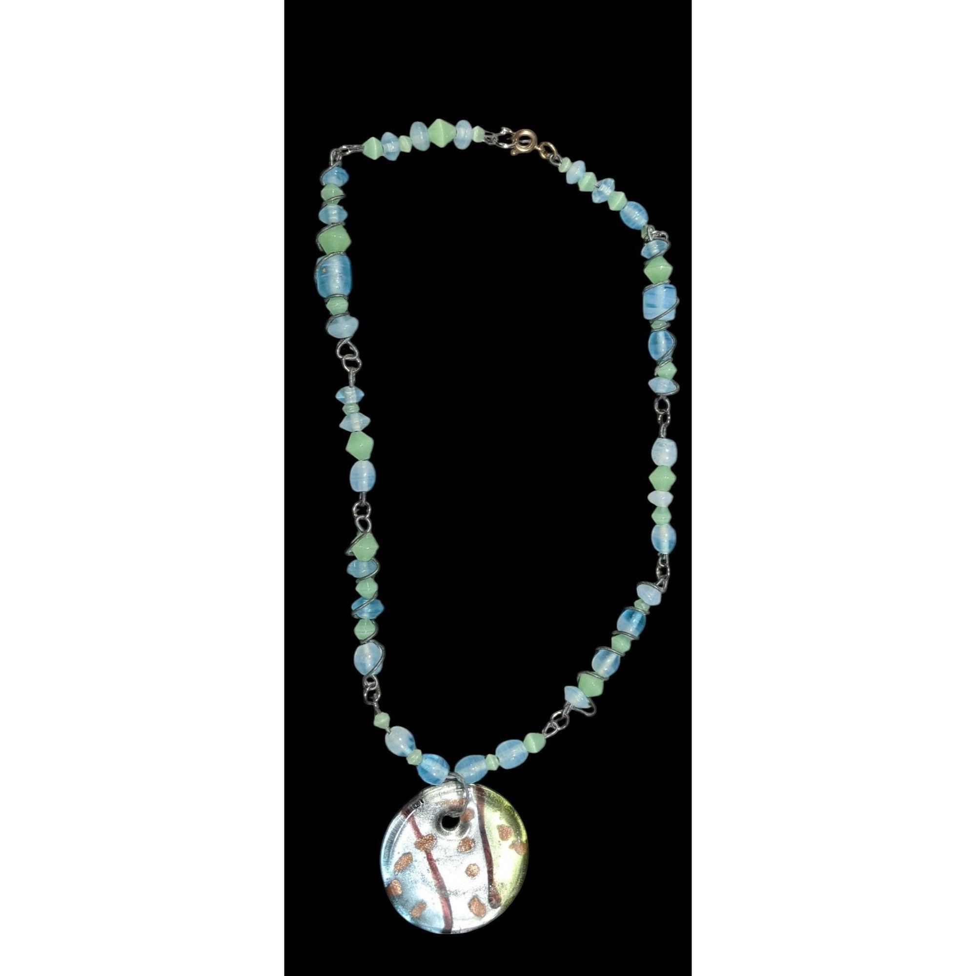 Other Handmade Whimsical Wire Wrapped Blue And Green Glass Pendant Size ONE SIZE - 1 Thumbnail
