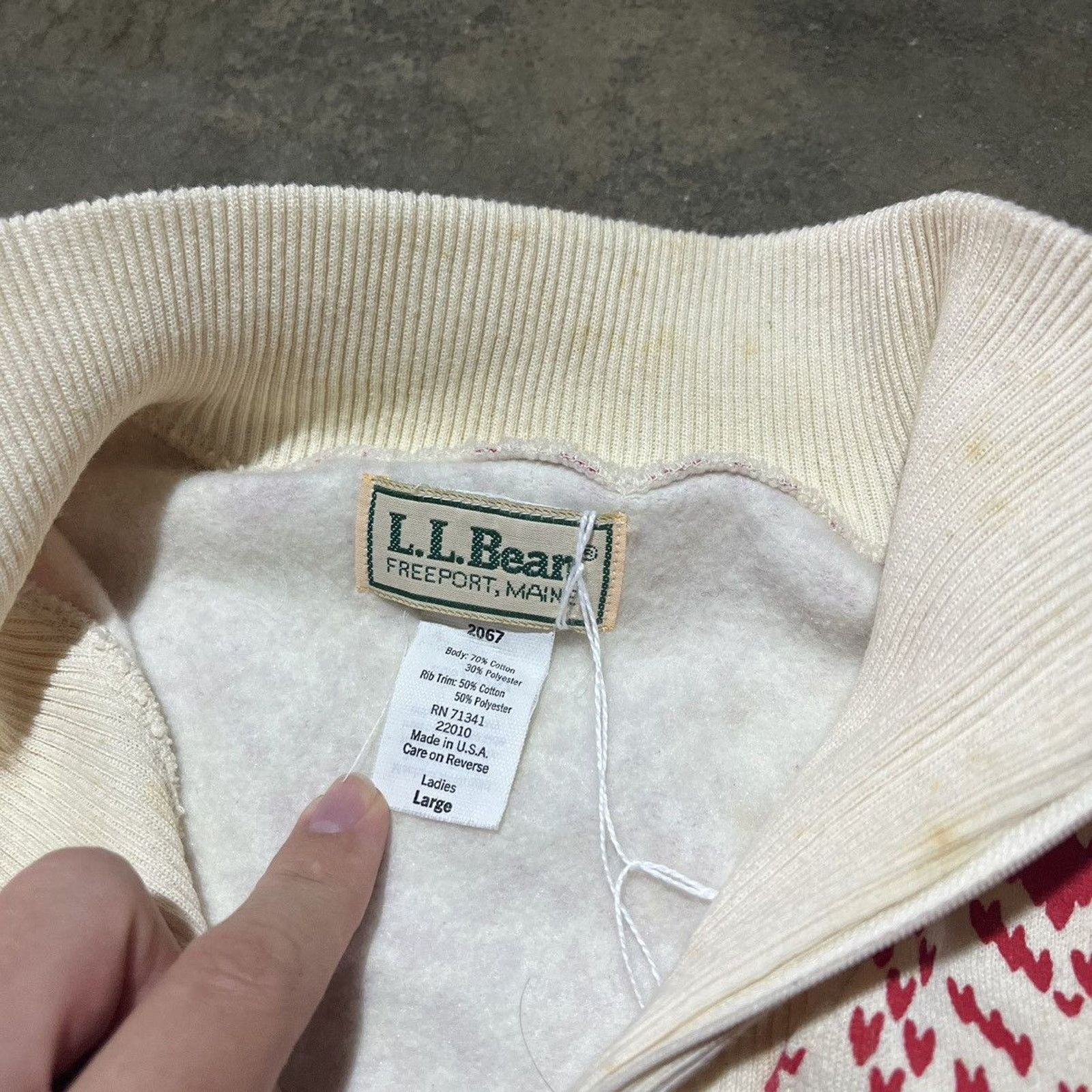 L.L. Bean × Vintage Vintagw 80s LL Bean White/Red Nordic Pattern Sweatshirt Size L / US 10 / IT 46 - 4 Thumbnail