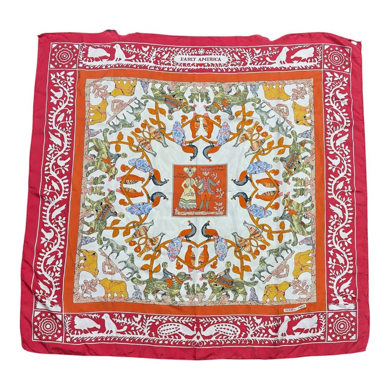 Hermes Hermes ‘Early America’ Silk Scarf Distressed Red Scarves Size ONE SIZE - 1 Thumbnail