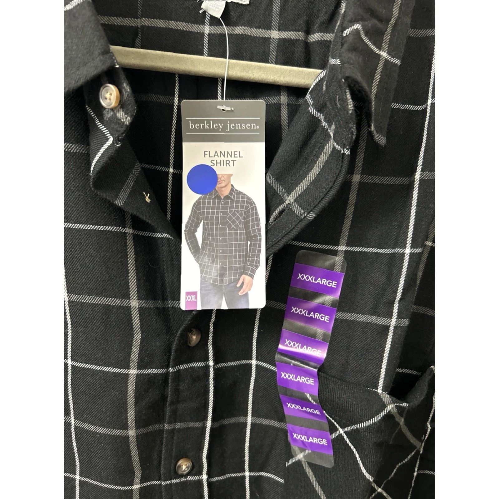 Vintage Berkley Jensen Flannel Shirt Mens 3XL Black Windowpane Plaid Button Down L/S NWT Size US XXL / EU 58 / 5 - 5 Thumbnail