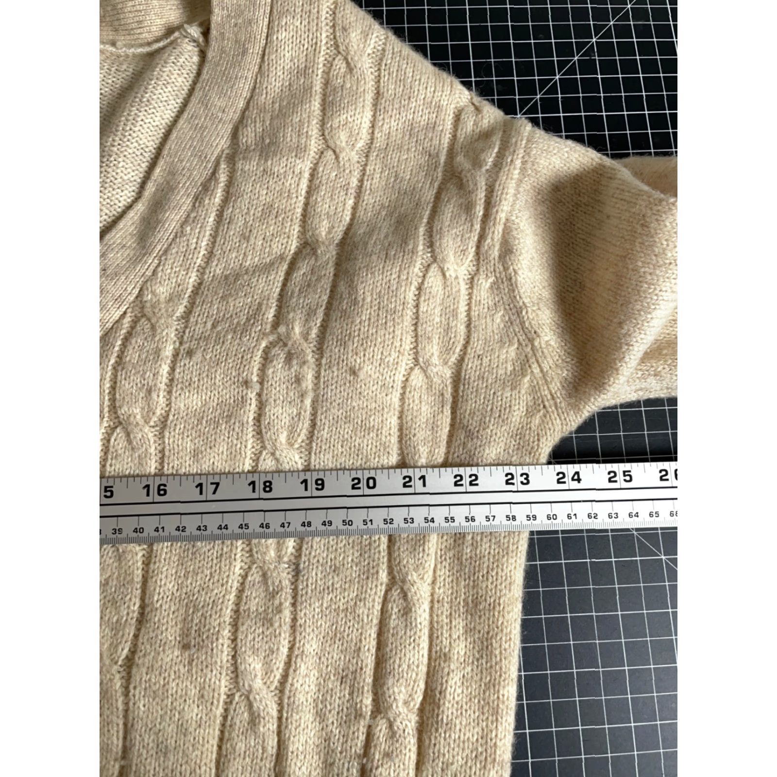 VINTAGE Sears Kings Road Cardigan Men's XLT Beige Knit Wool Blend Heavyweight Cable-Knit Sweater