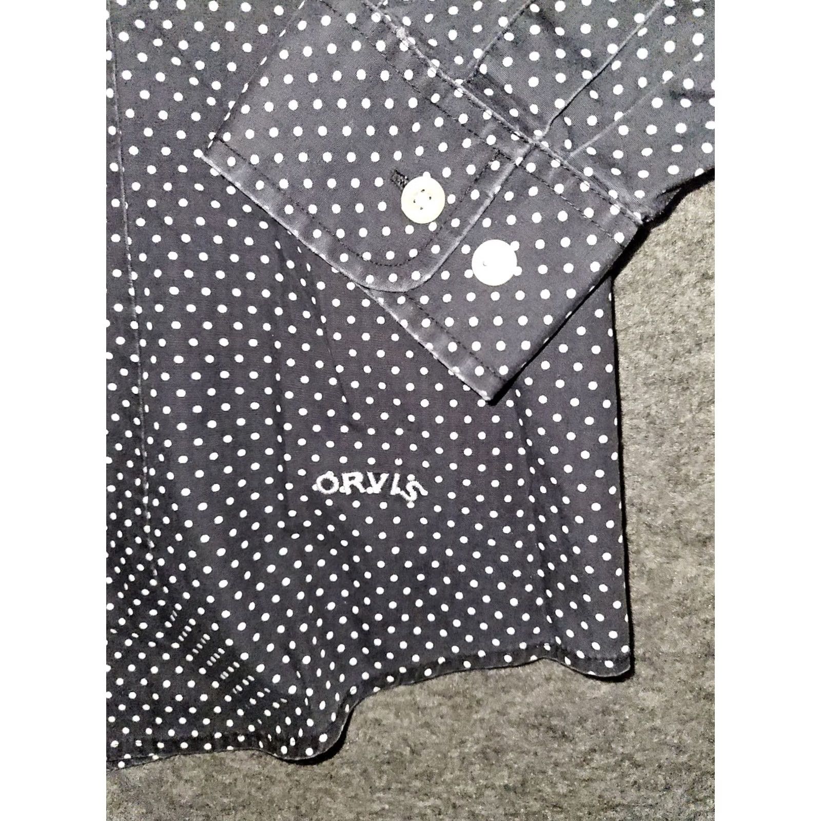 Orvis Orvis Button-Up Shirt Women's 10 Navy Blue Polka Dot Long Sleeve Wrinkle Free Size L / US 10 / IT 46 - 5 Thumbnail