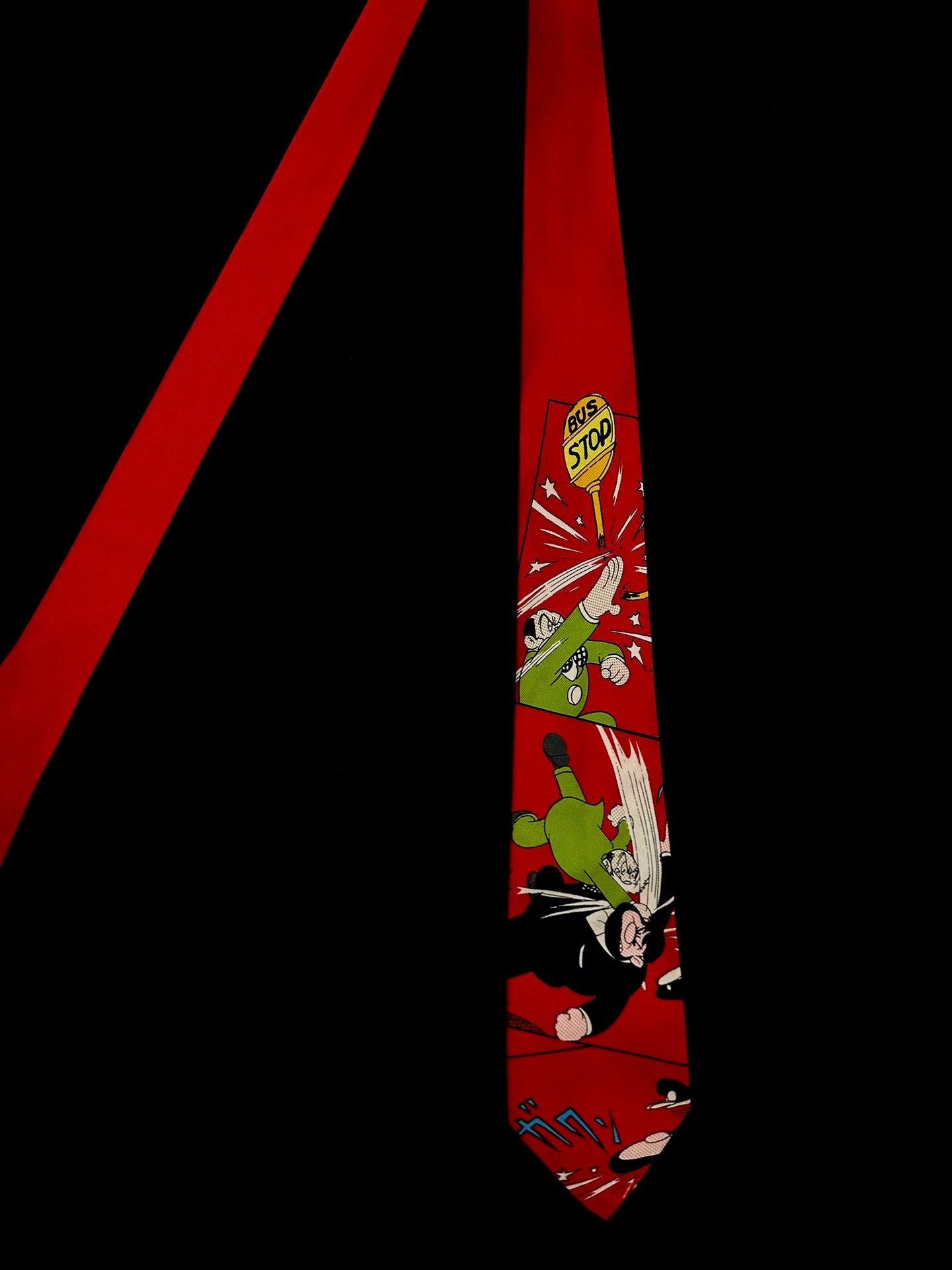 Other Tezuka Osamu Beard Papa 90s Silk Manga Tie Red & Green Size ONE SIZE - 2 Thumbnail