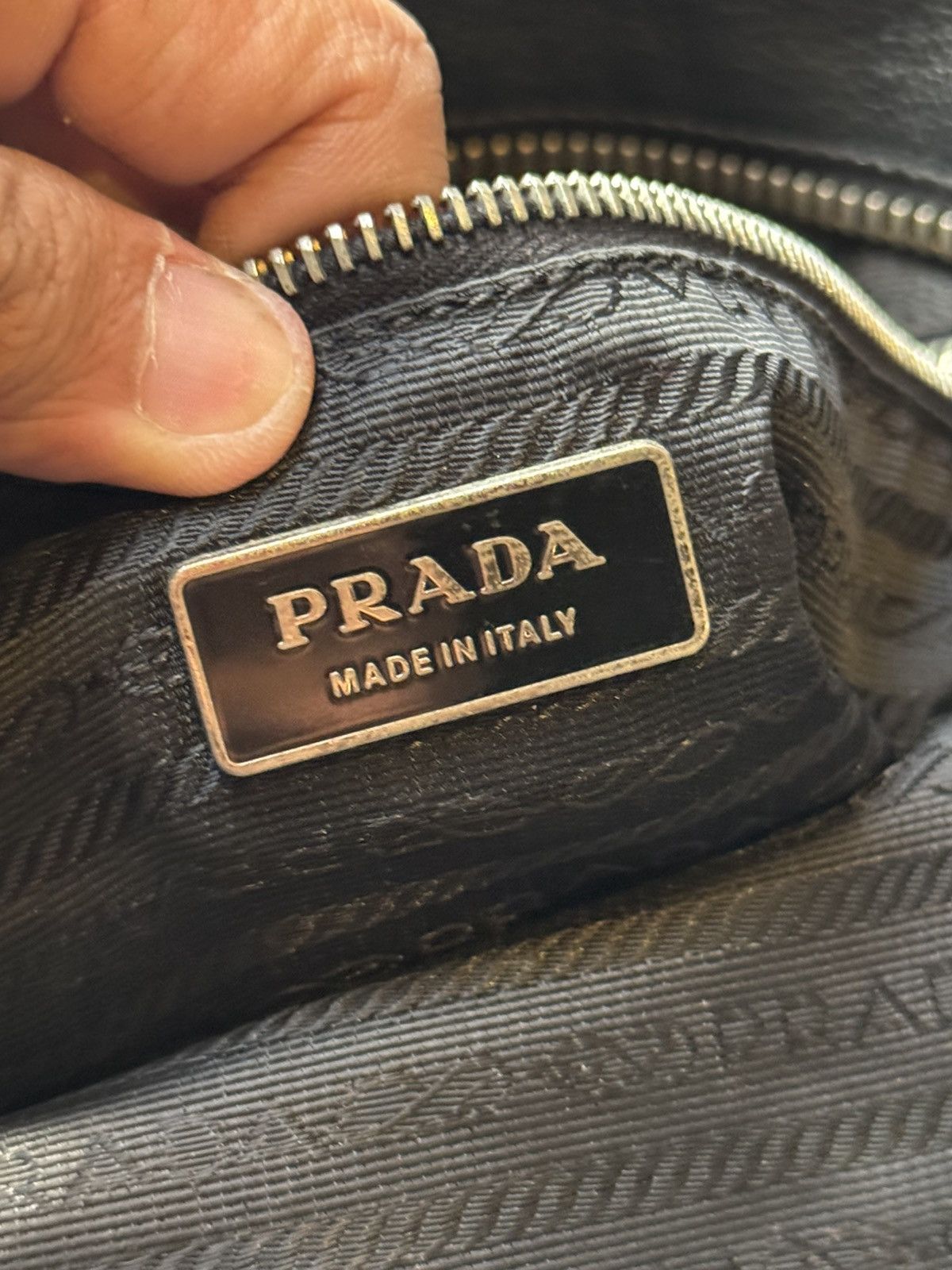 Prada Prada Enameled Metal Triangle Vitello-Trimmed Denim Size ONE SIZE - 6 Thumbnail