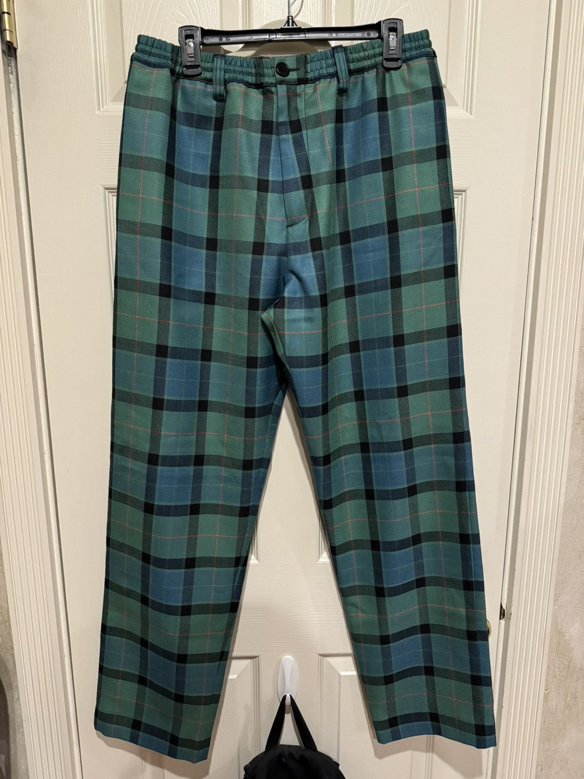 image of Marni Plaid Wool Pants in Green/Blue, Men's (Size 34)