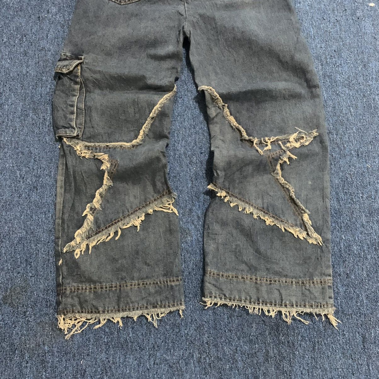 Japanese Brand Distressed patchwork star denim wide-leg jeans blue Size US 29 - 7 Thumbnail