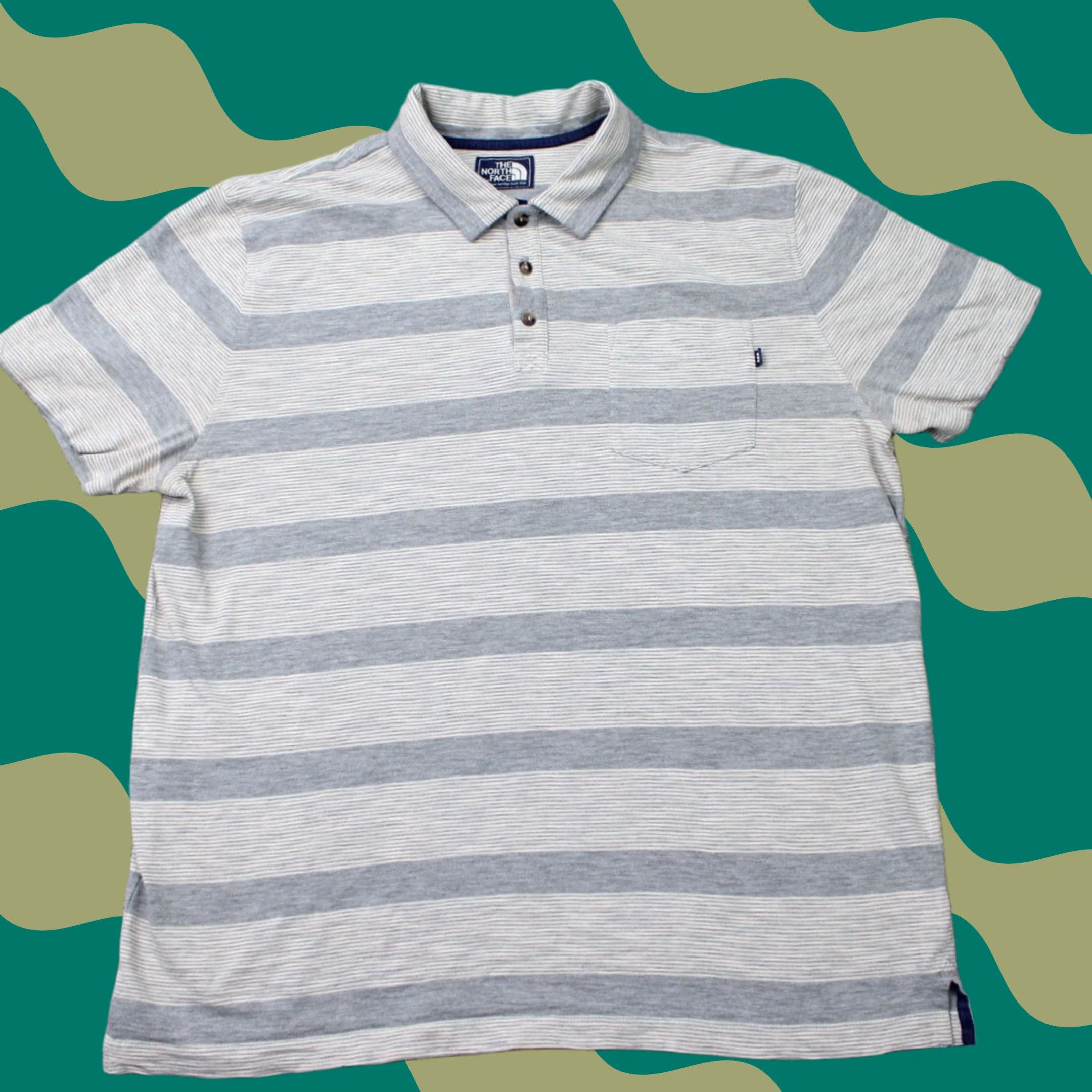 The North Face The North Face Polo Shirt Mens XL Gray/Blue Striped 100% Cotton Short Sleeve TNF Size US XL / EU 56 / 4 - 1 Thumbnail