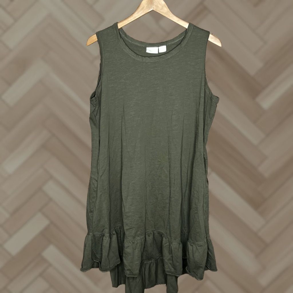 Vintage ZIM & ZOE Dress Flare 100 % Cotton Green W/ Pockets Size 18 Plus Women Sleeveless Knee Length V-Neck Pullover Casual Travel Size XXL / US 16-18 / IT 52-54 - 1 Thumbnail
