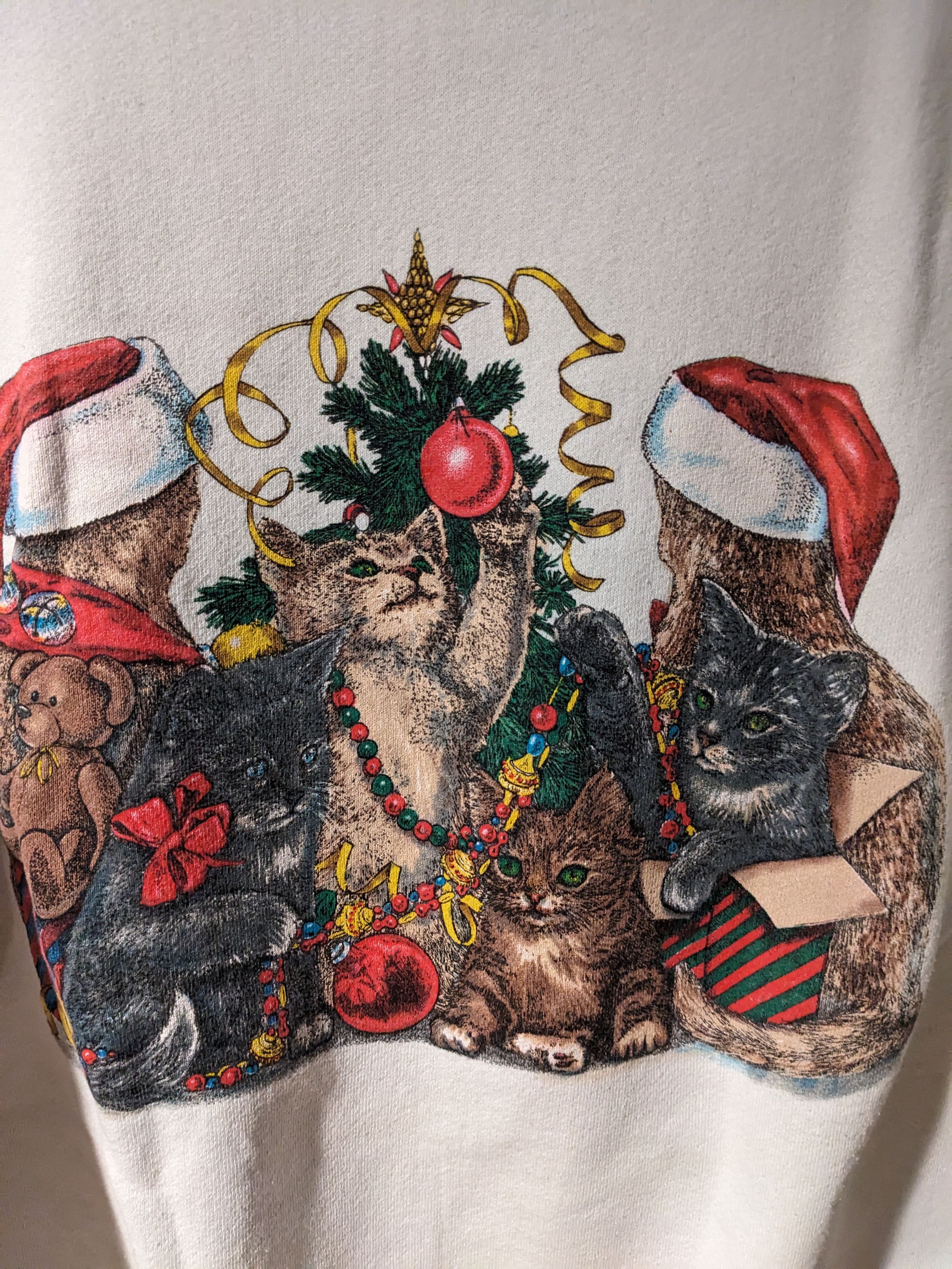 Nikon × Vintage Vintage 90s Christmas Cat Kitten Persian Nikon Sweatshirt Size US L / EU 52-54 / 3 - 9 Thumbnail