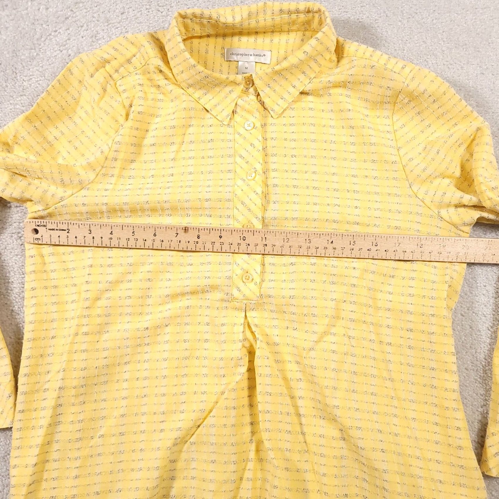 Vintage Christopher & Banks Henley Collared Shirt Women's Medium Yellow Blouse Pockets Shirt Size M / US 6-8 / IT 42-44 - 5 Thumbnail